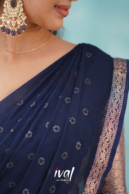 Izhaiyini - Navy Blue Banarasi Tissue Halfsaree Half Sarees