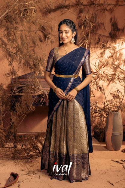 Izhaiyini - Navy Blue Banarasi Tissue Halfsaree Half Sarees