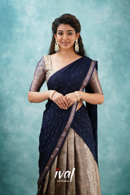 Izhaiyini - Navy Blue Banarasi Tissue Halfsaree Half Sarees