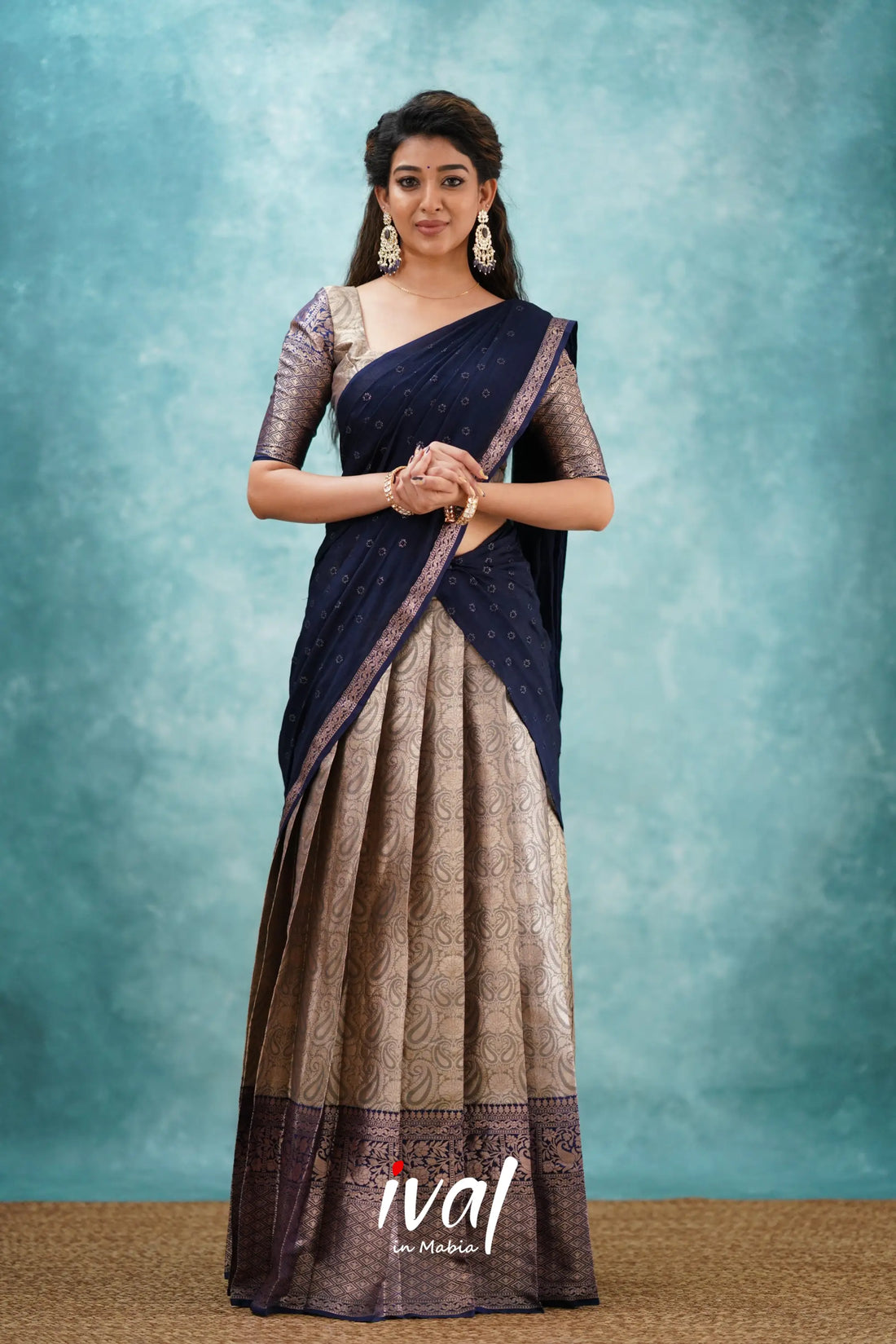 Izhaiyini - Navy Blue Banarasi Tissue Halfsaree Half Sarees