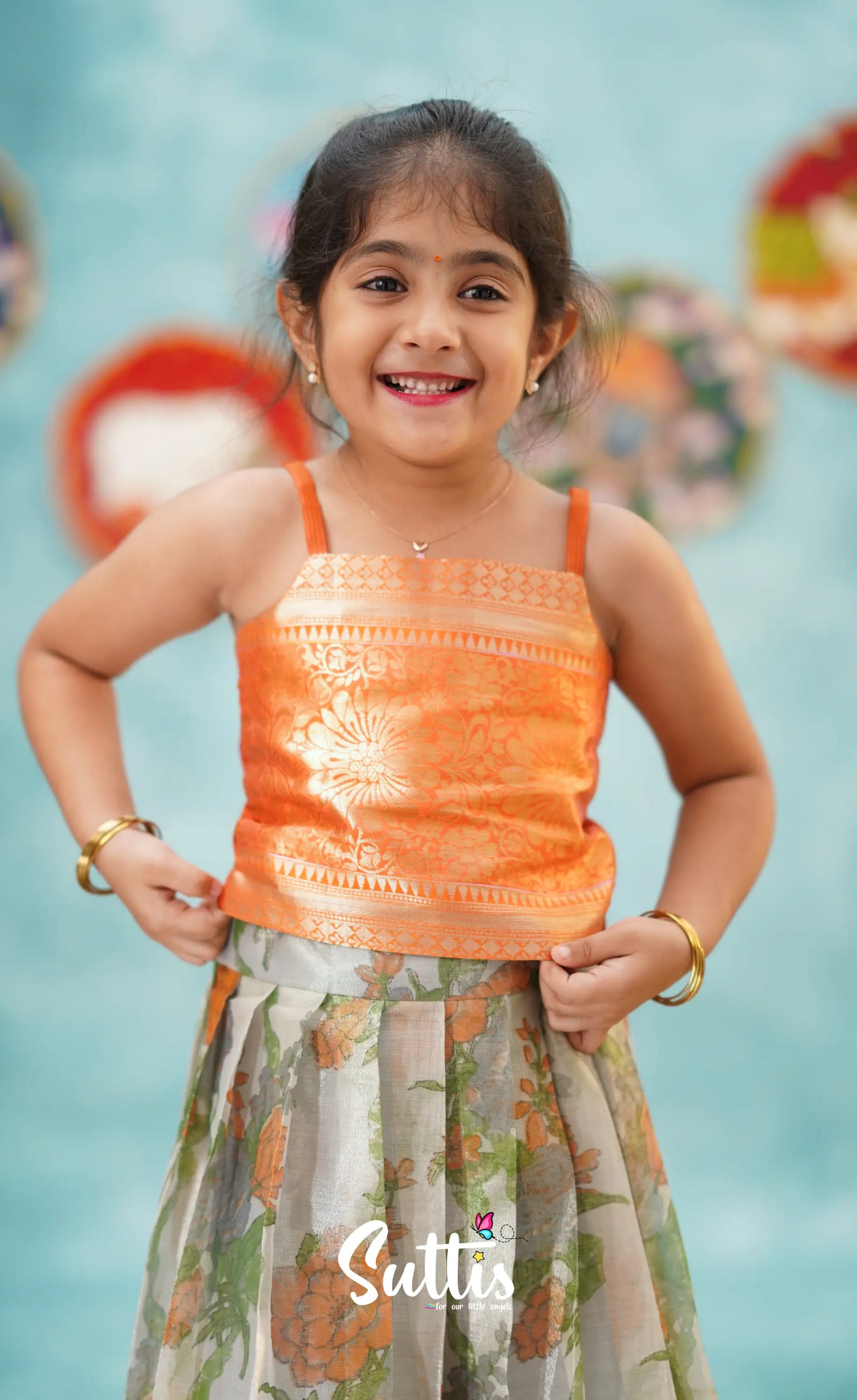 Izhaiyini - Orange Organza Pavadai Sattai Kids-Suttis