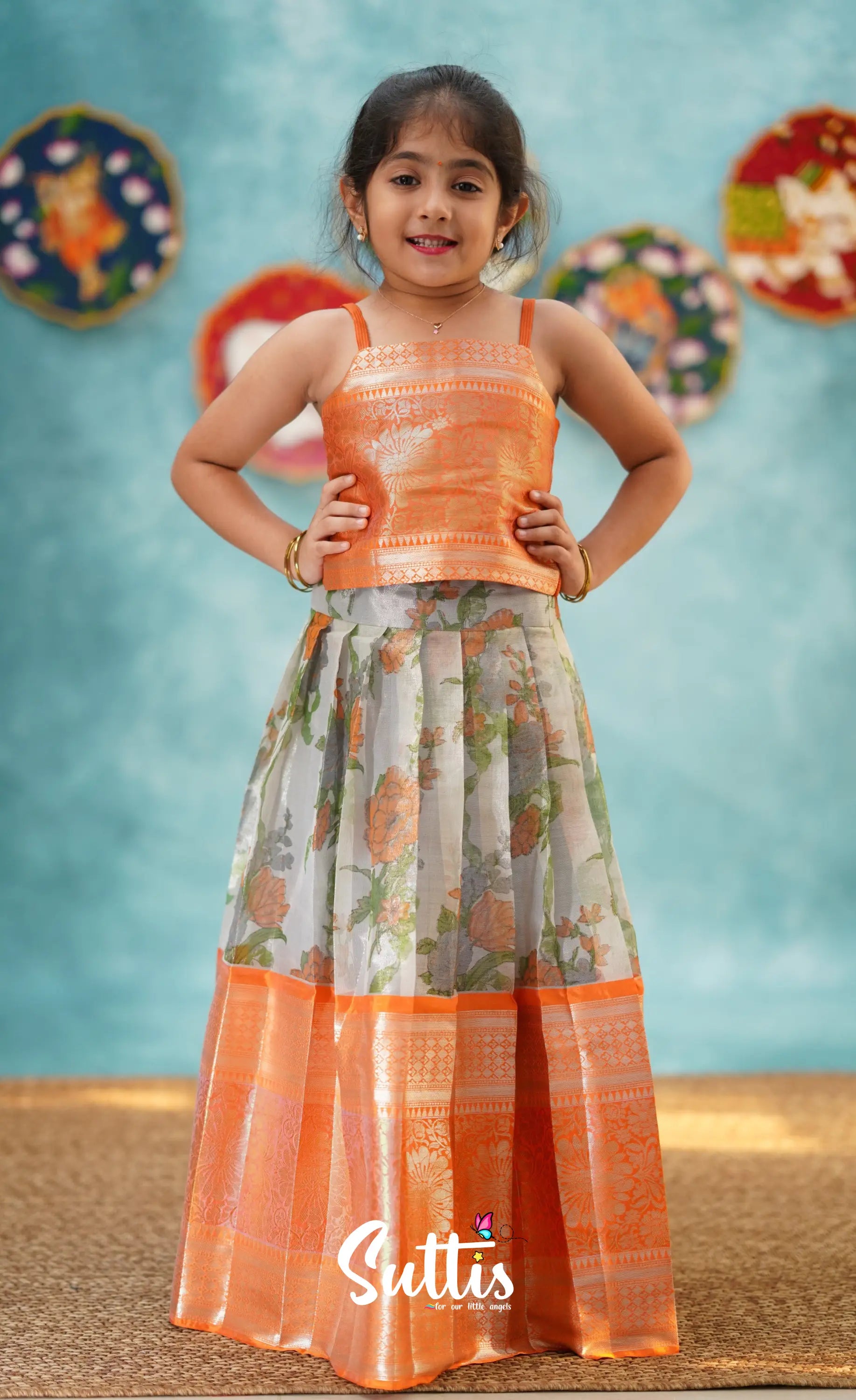 Izhaiyini - Orange Organza Pavadai Sattai Kids-Suttis