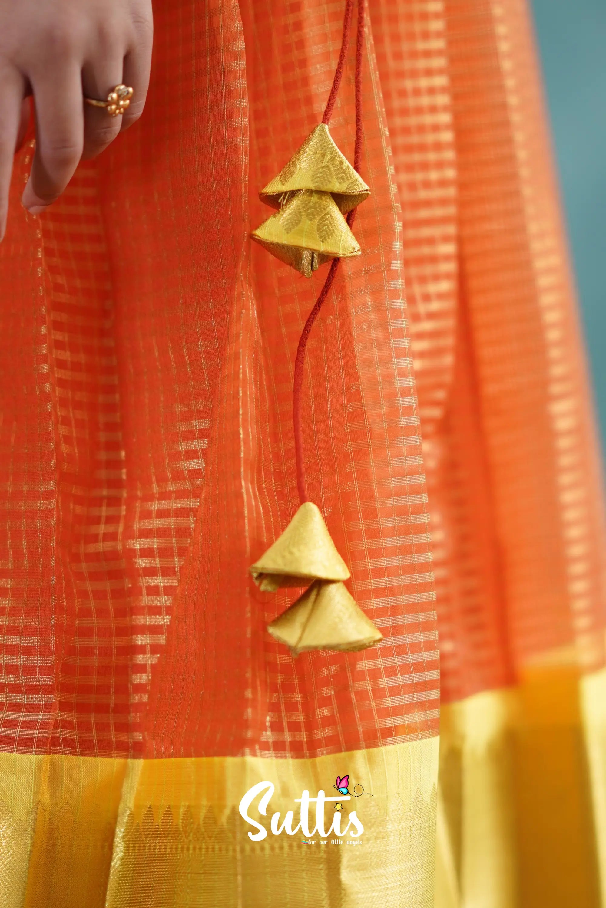 Izhaiyini - Orange Organza Top And Skirt Kids-Suttis