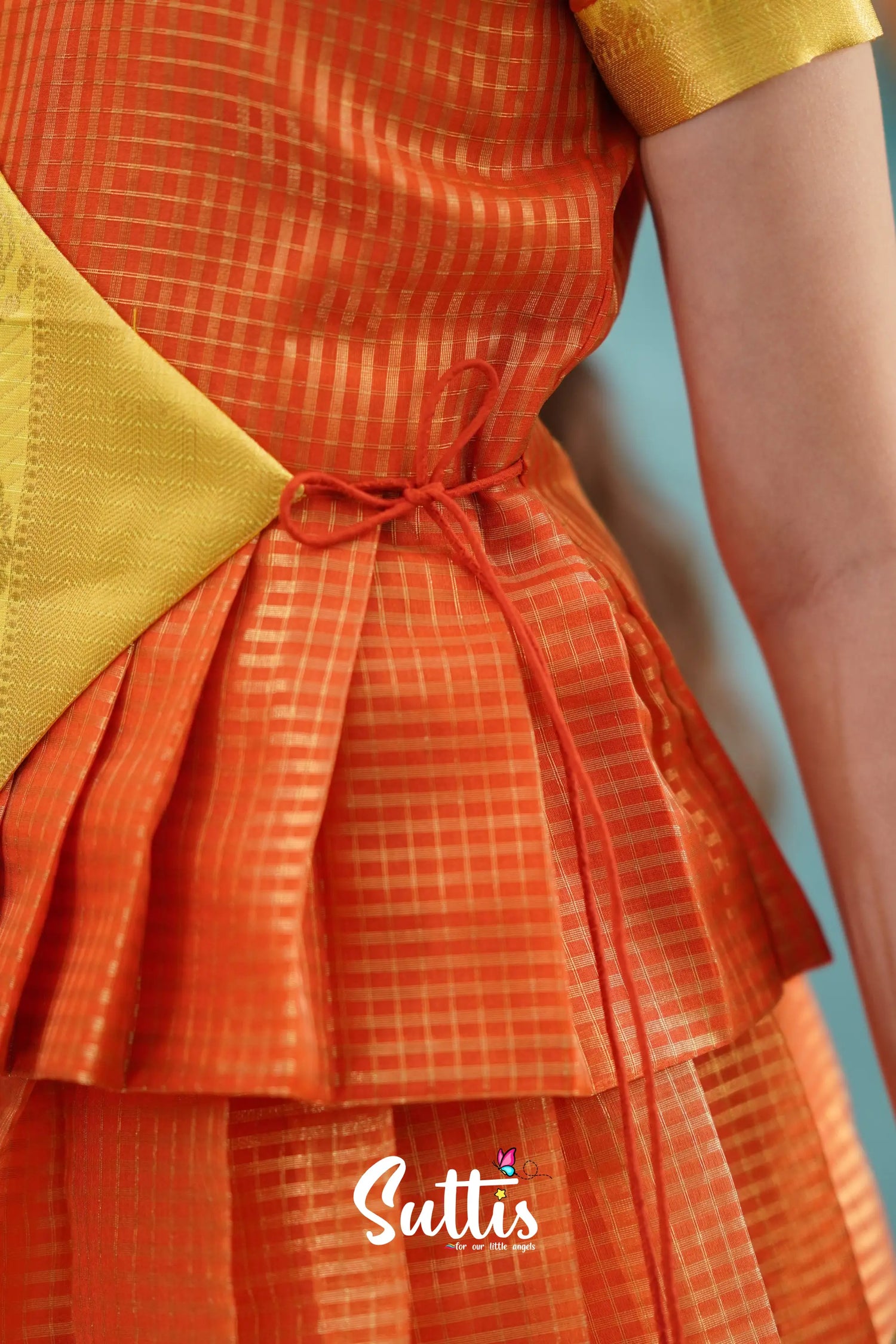 Izhaiyini - Orange Organza Top And Skirt Kids-Suttis