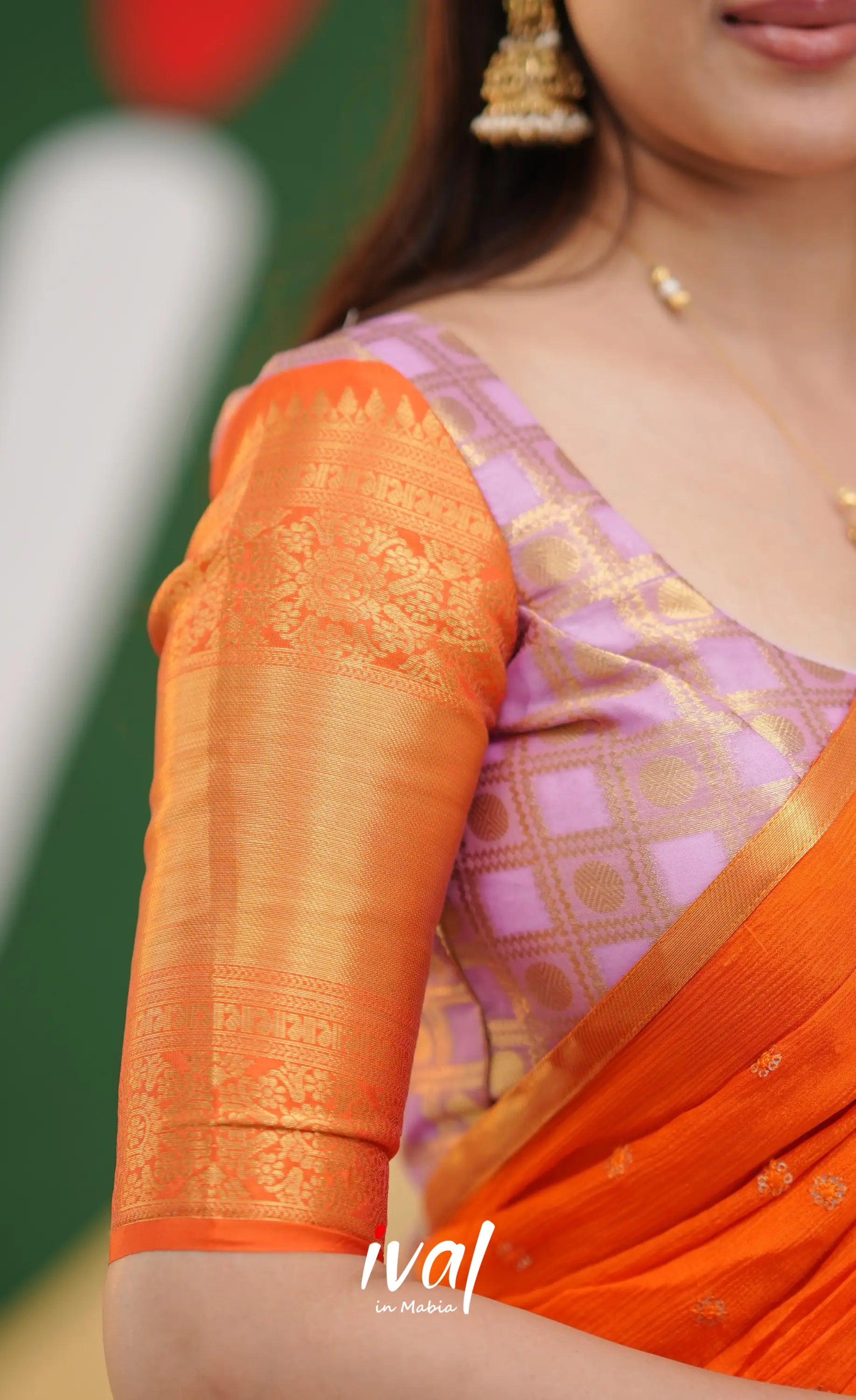 Izhaiyini Organza Half Saree - Lavender and Orange - Half Sarees