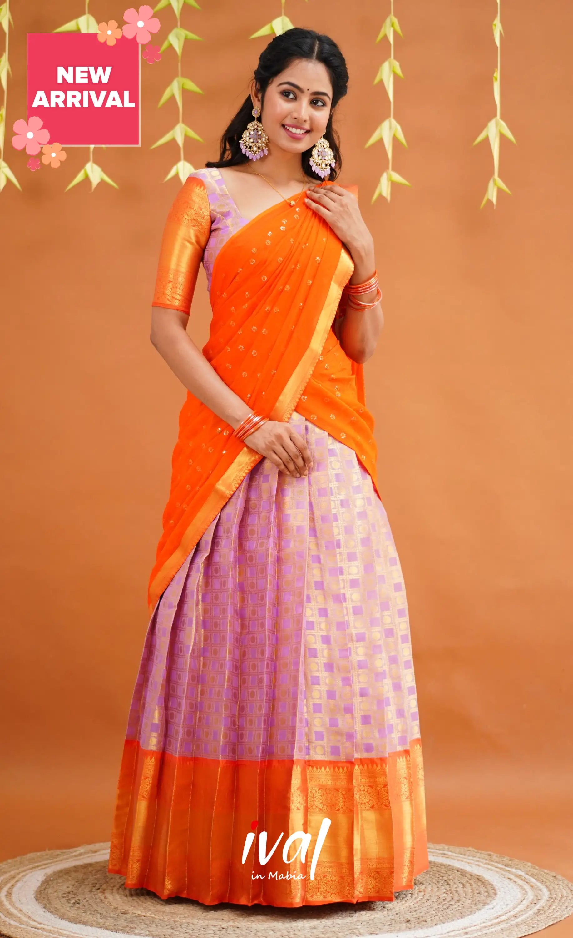 Izhaiyini Organza Half Saree - Lavender And Orange Sarees