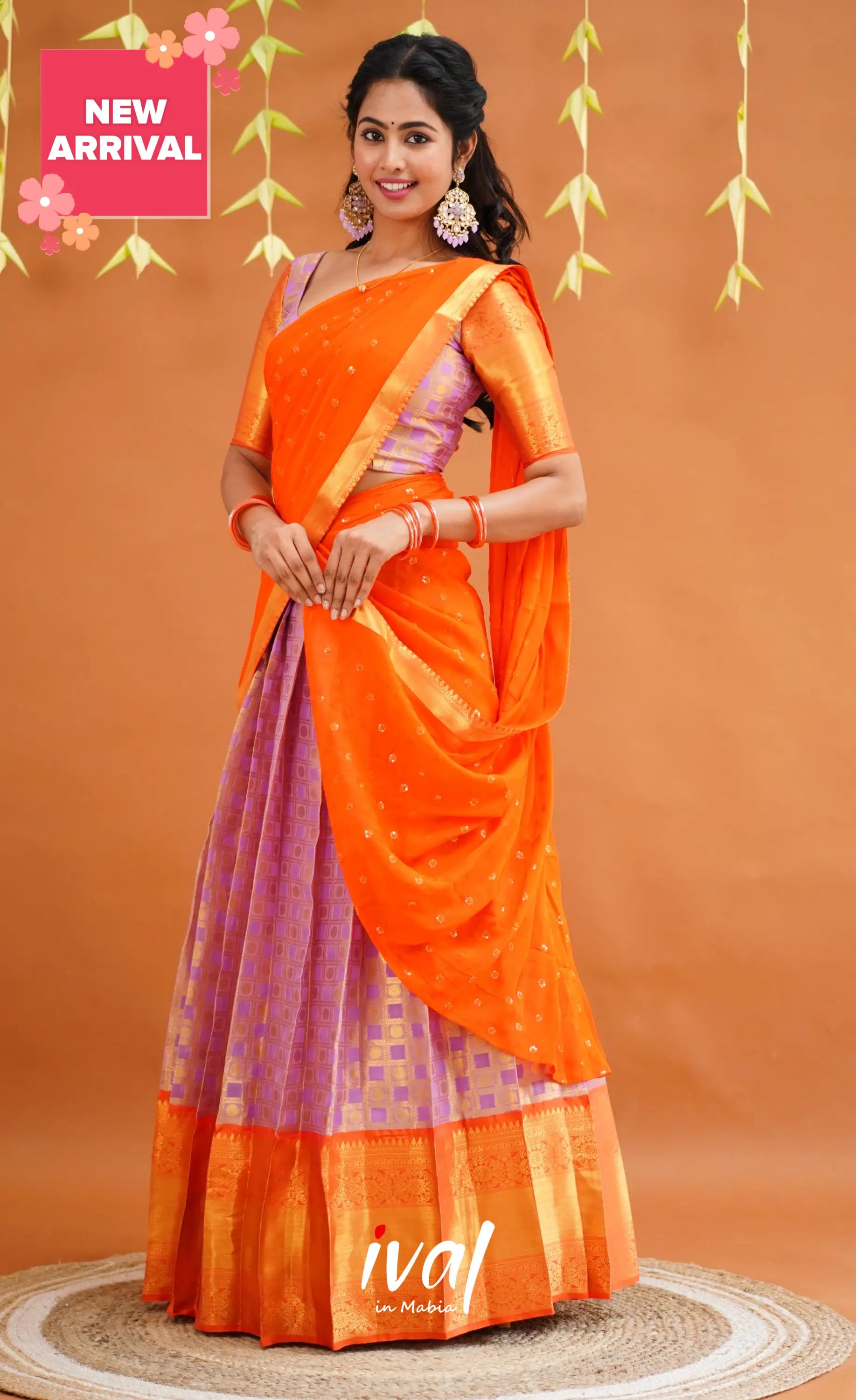 Izhaiyini Organza Half Saree - Lavender And Orange Sarees