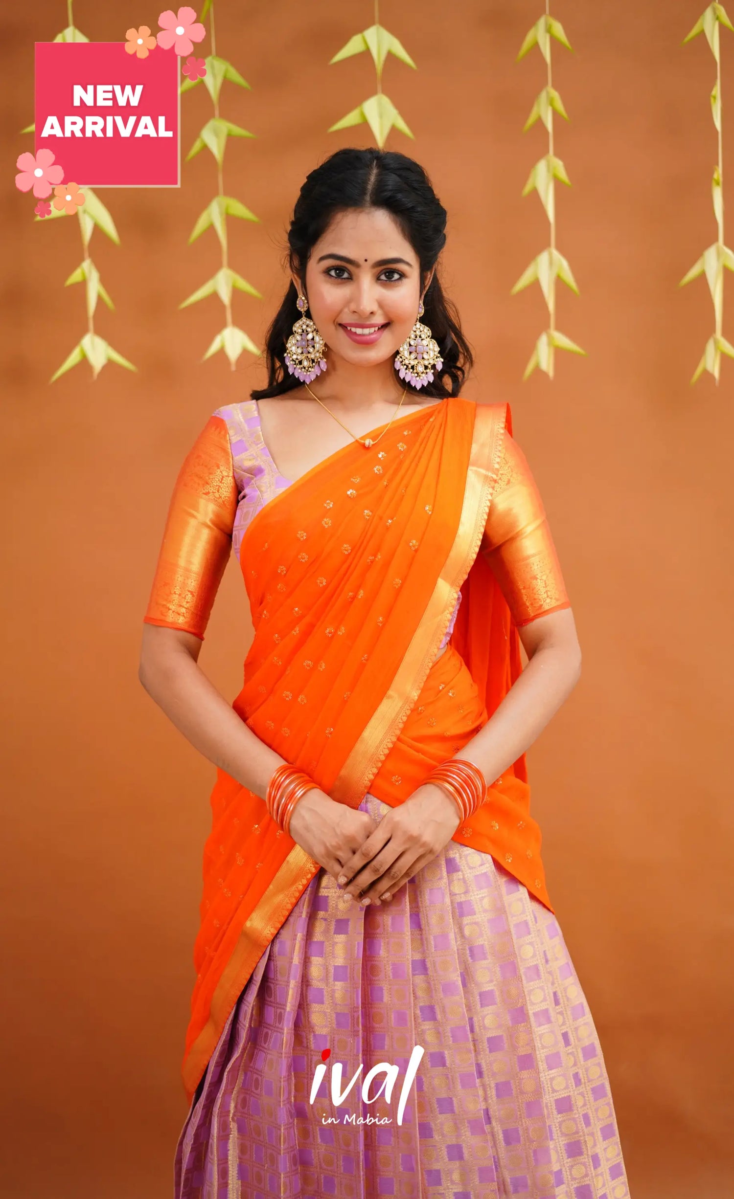 Izhaiyini Organza Half Saree - Lavender And Orange Sarees