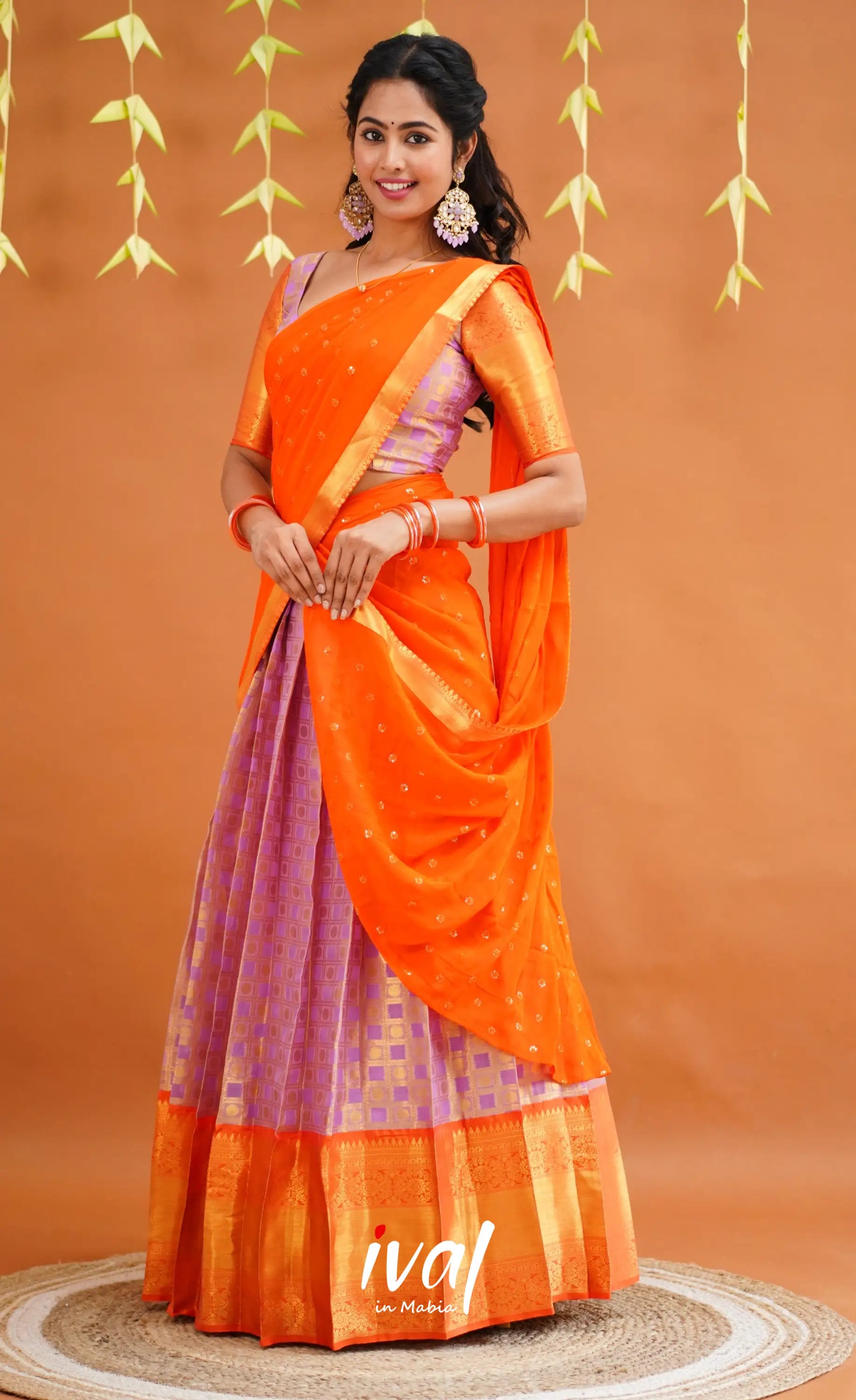 Izhaiyini Organza Half Saree - Lavender And Orange Sarees