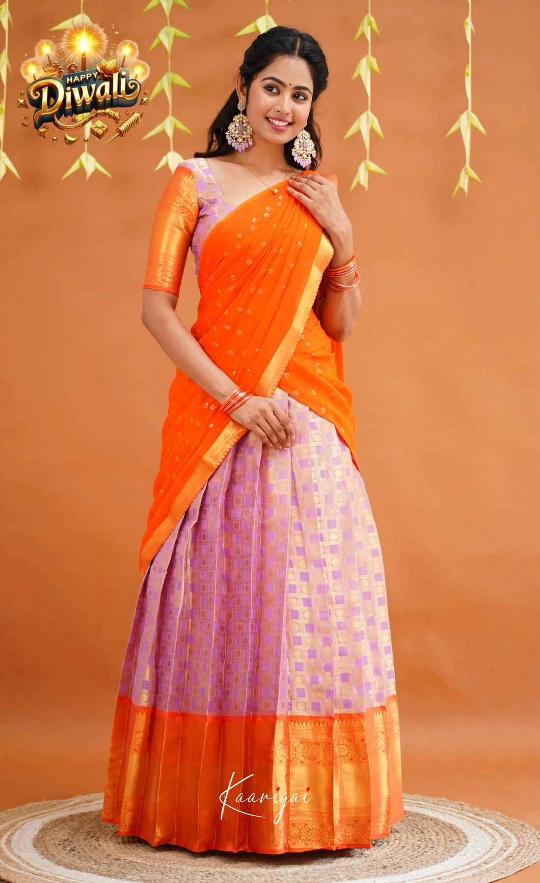 Izhaiyini Organza Half Saree - Lavender And Orange Sarees