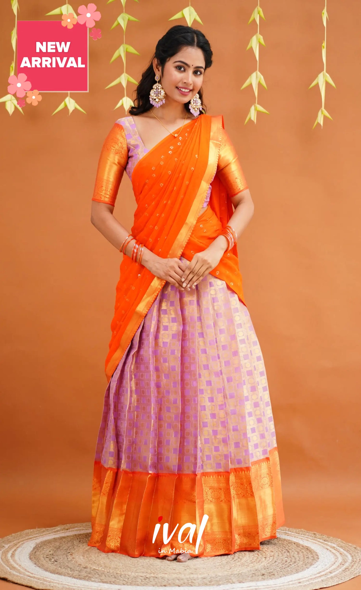 Izhaiyini Organza Half Saree - Lavender And Orange Sarees