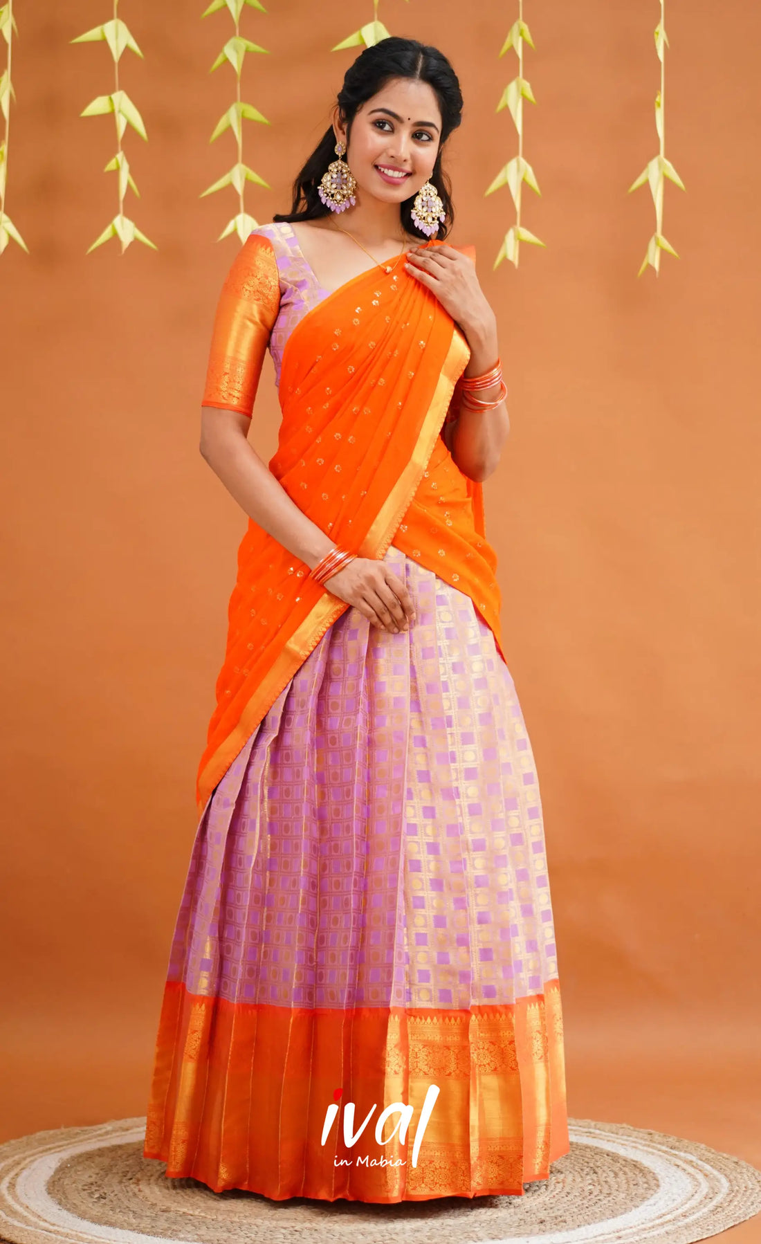 Izhaiyini Organza Half Saree - Lavender And Orange Sarees