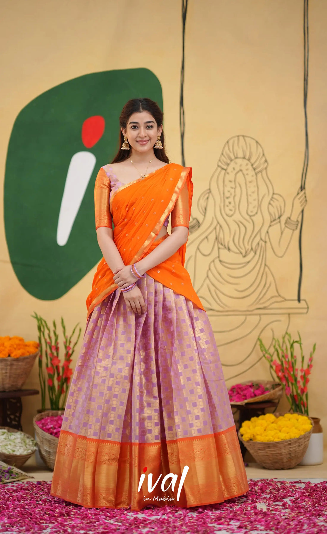 Izhaiyini Organza Half Saree - Lavender and Orange - Half Sarees