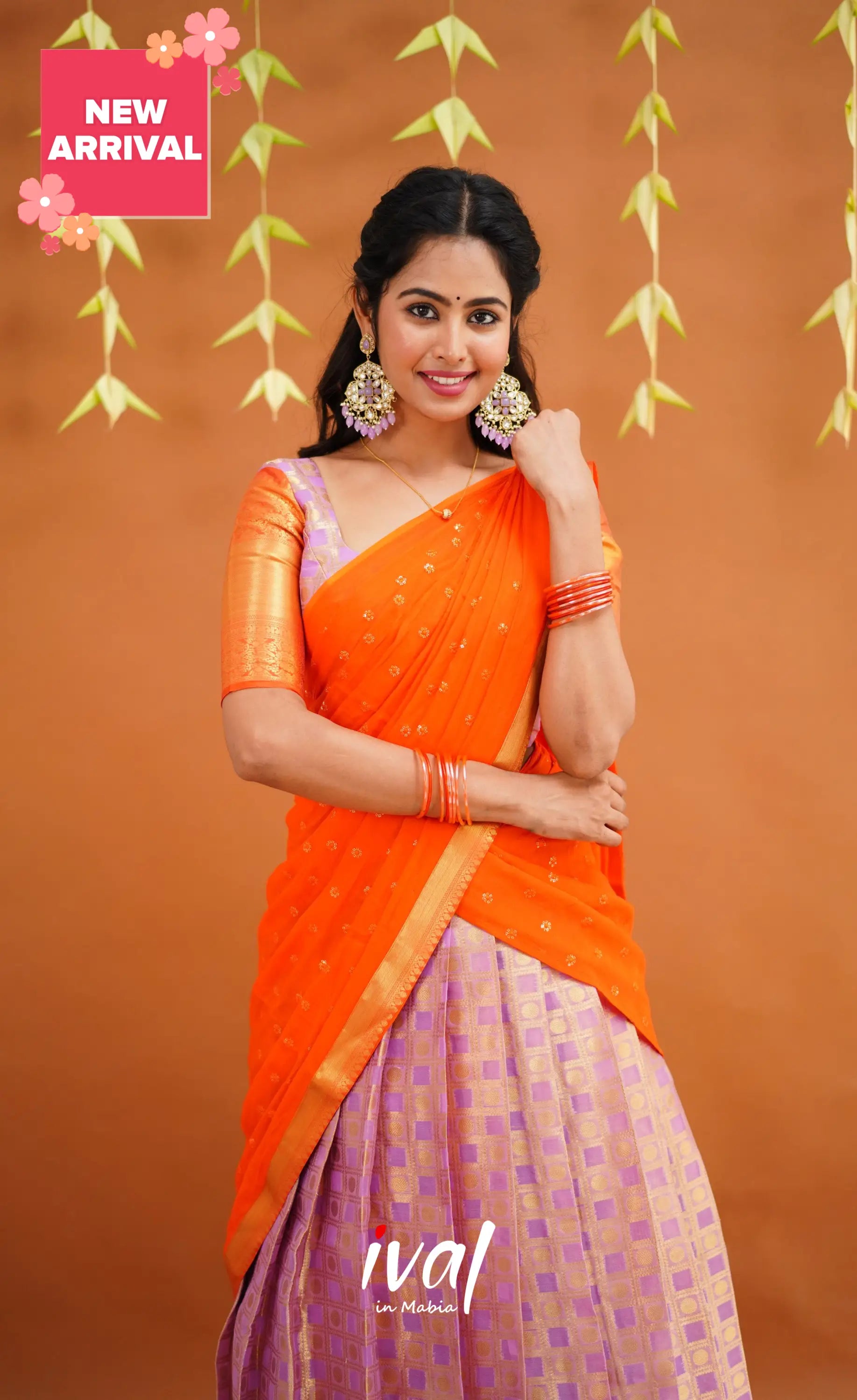 Izhaiyini Organza Half Saree - Lavender And Orange Sarees