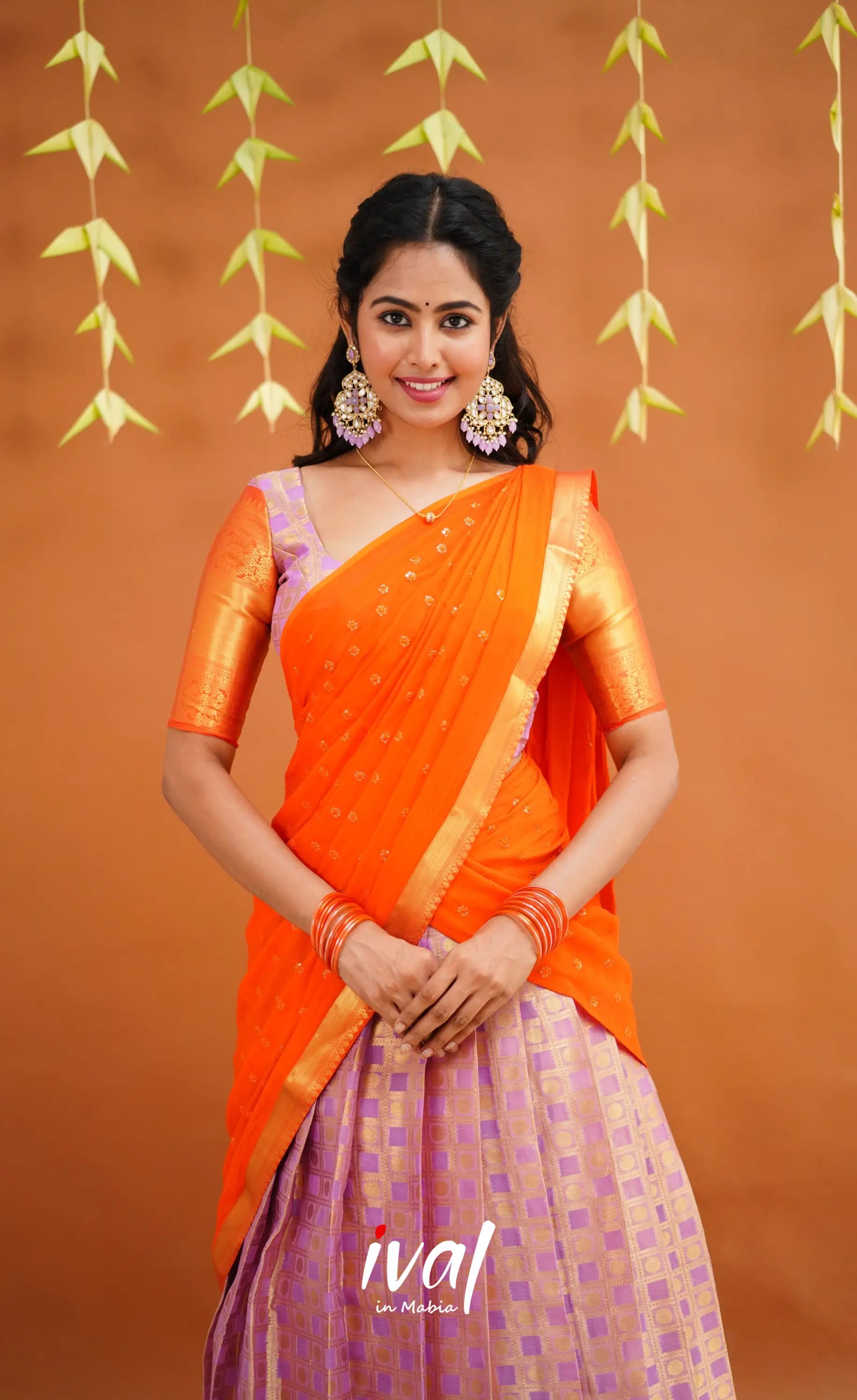 Izhaiyini Organza Half Saree - Lavender And Orange Sarees