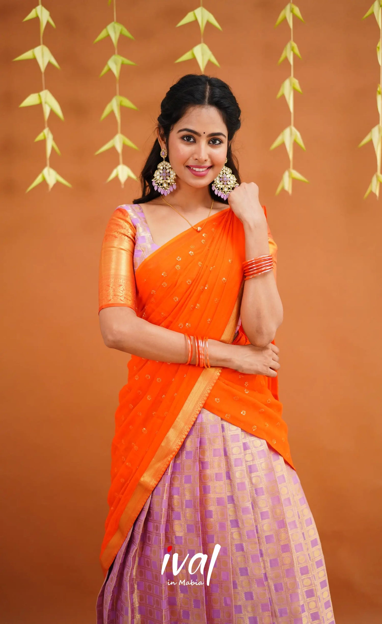 Izhaiyini Organza Half Saree - Lavender And Orange Sarees