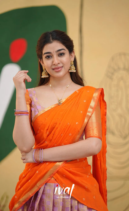 Izhaiyini Organza Half Saree - Lavender and Orange - Half Sarees
