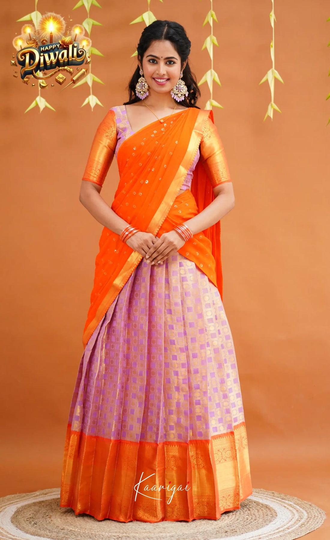 Izhaiyini Organza Half Saree - Lavender And Orange Sarees