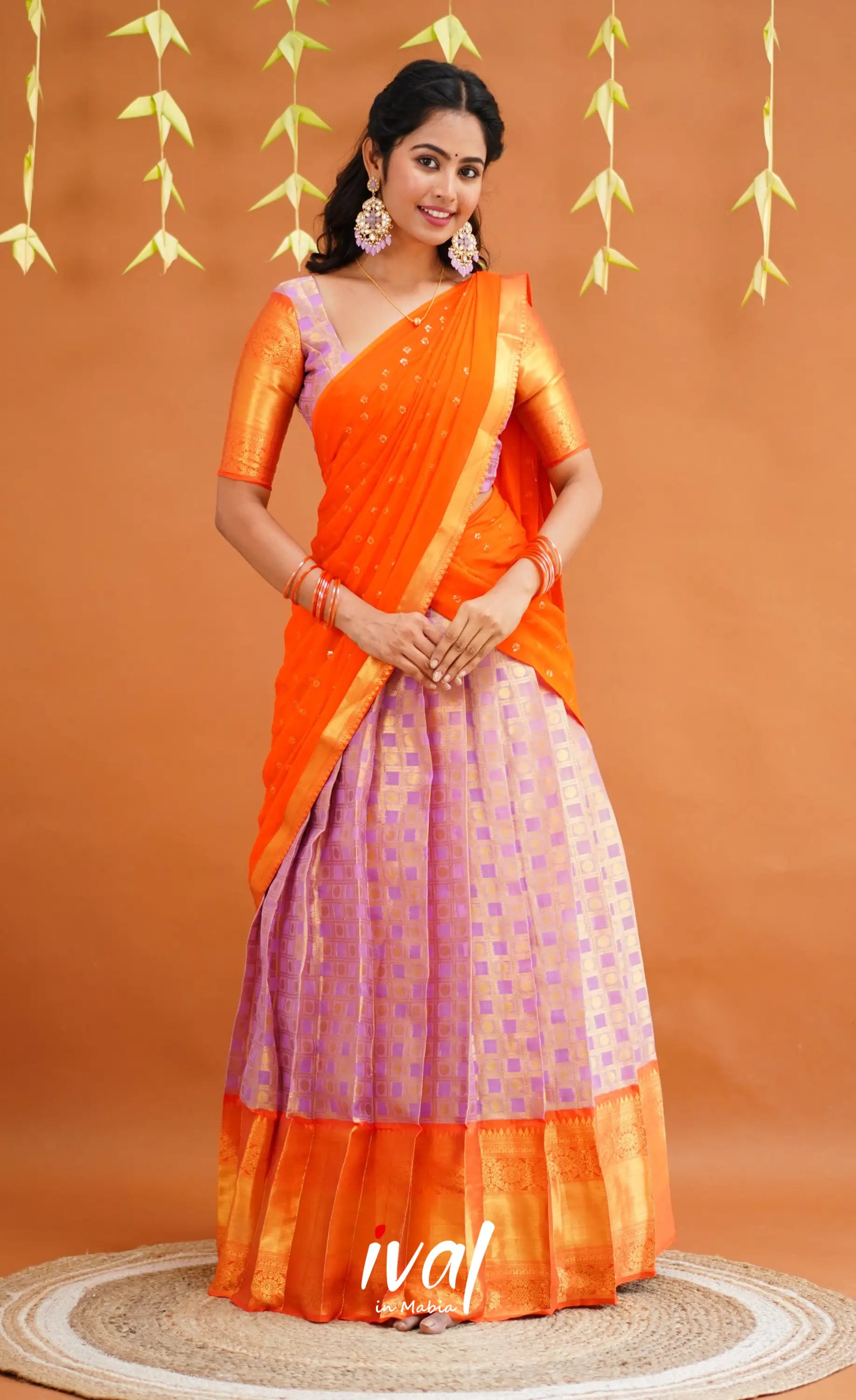 Izhaiyini Organza Half Saree - Lavender And Orange Sarees