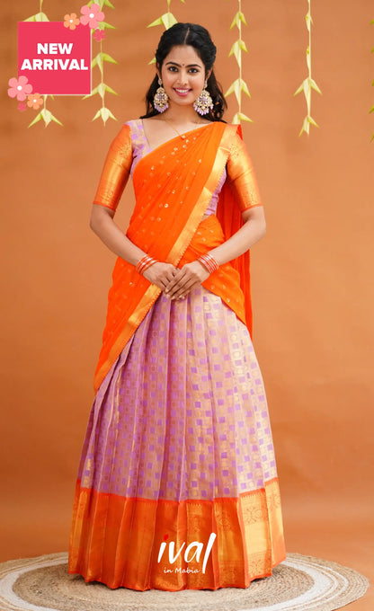 Izhaiyini Organza Half Saree - Lavender And Orange Sarees