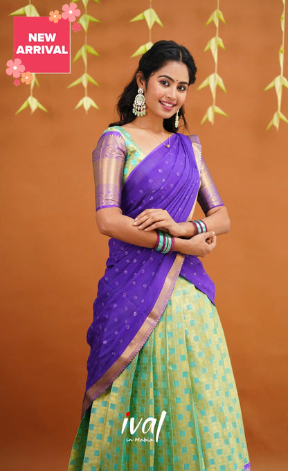 Izhaiyini Organza Half Saree - Light Sea Green And Purple Sarees