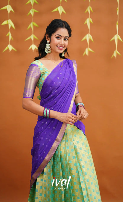 Izhaiyini Organza Half Saree - Light Sea Green And Purple Sarees