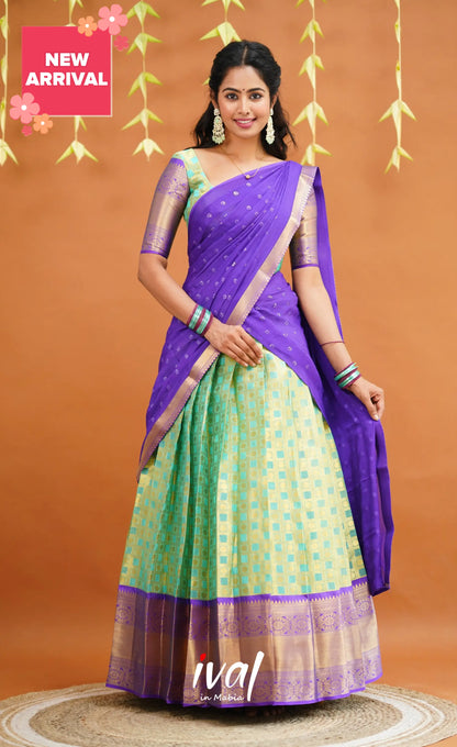 Izhaiyini Organza Half Saree - Light Sea Green And Purple Sarees