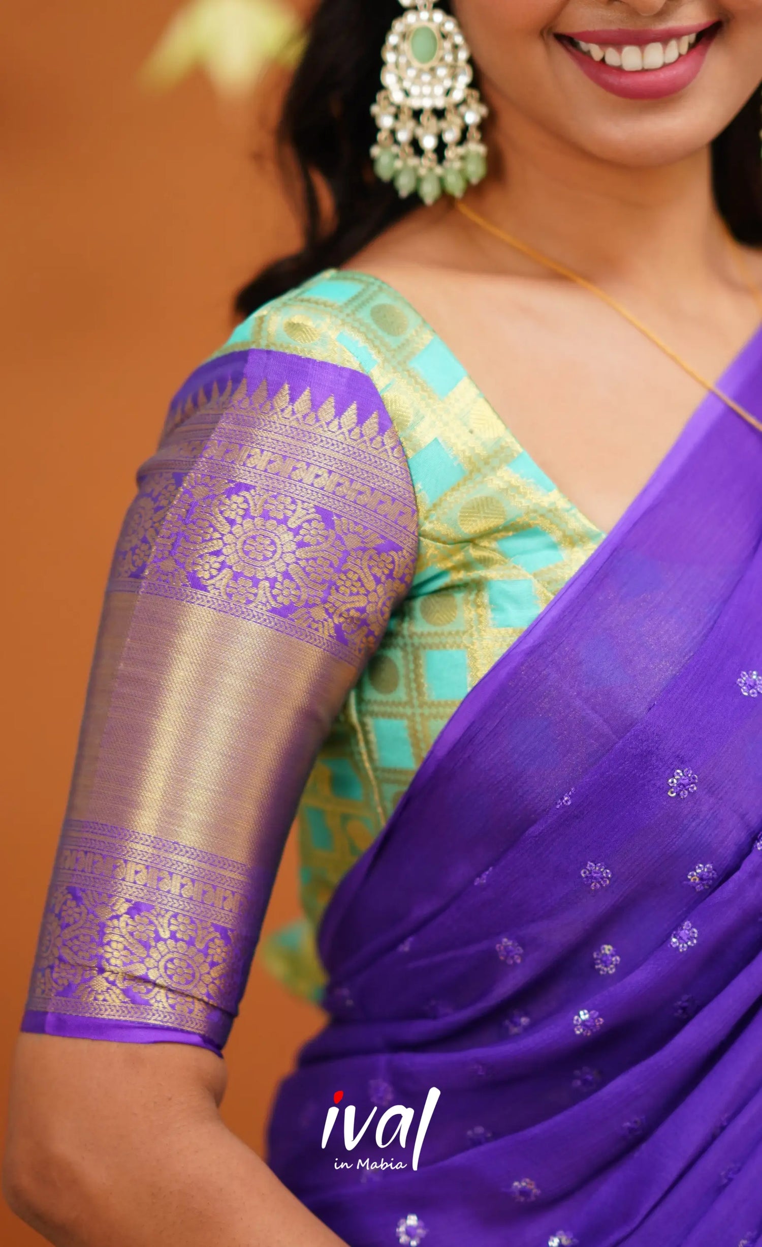 Izhaiyini Organza Half Saree - Light Sea Green And Purple Sarees