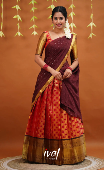 Izhaiyini Organza Half Saree - Red And Brown Sarees