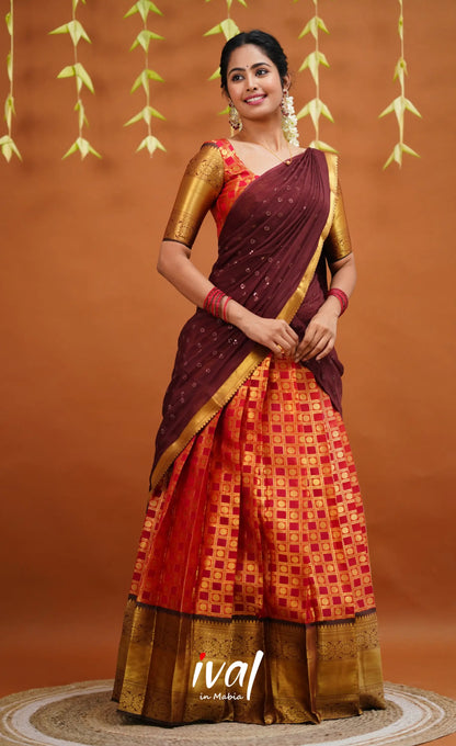 Izhaiyini Organza Half Saree - Red And Brown Sarees