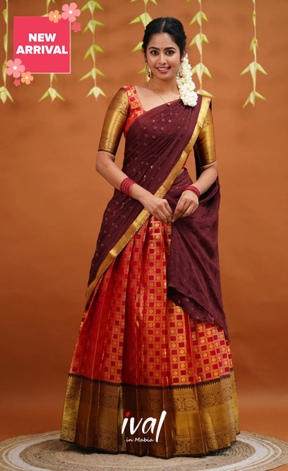 Izhaiyini Organza Half Saree - Red And Brown Sarees