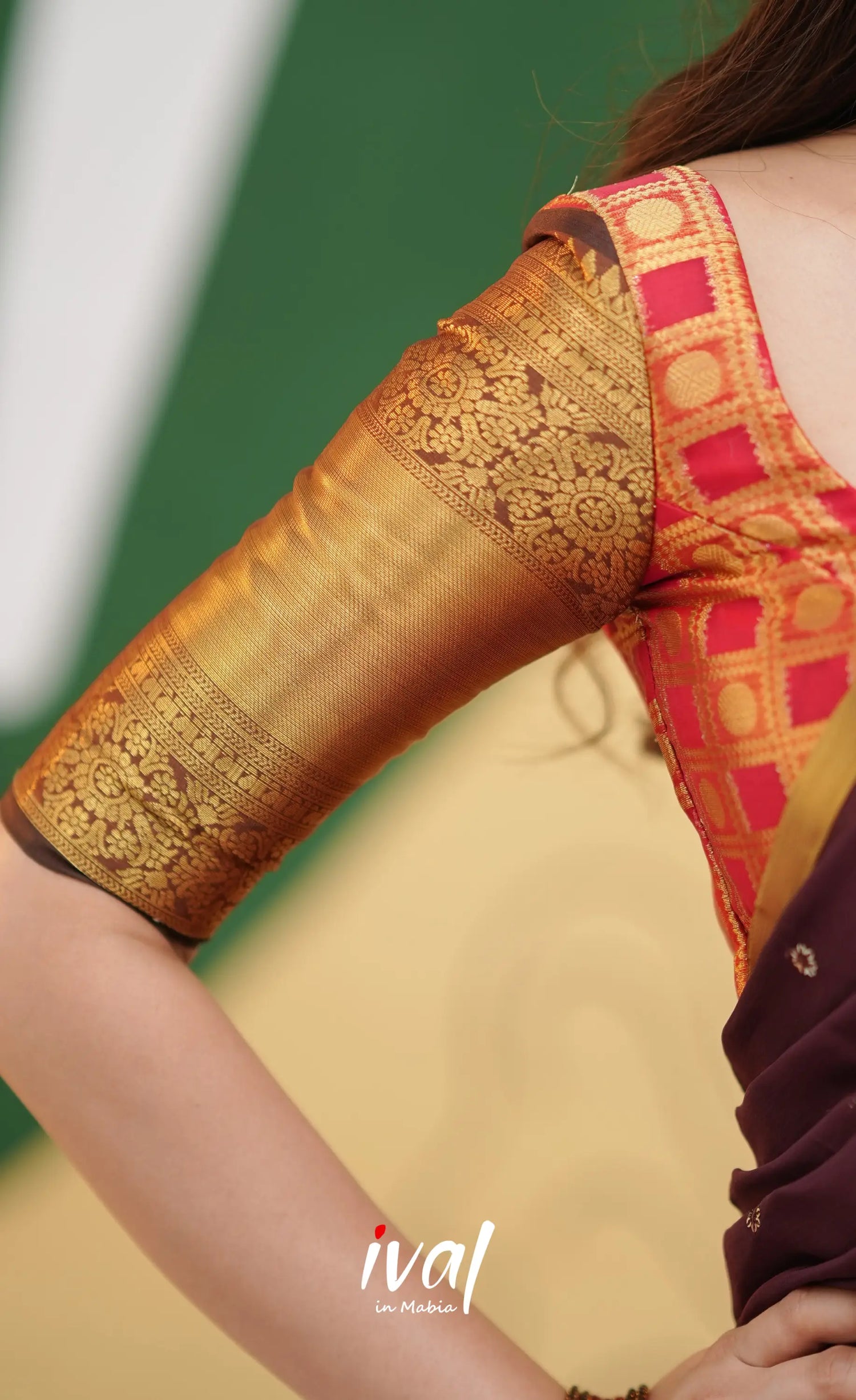 Izhaiyini Organza Half Saree - Red and brown - Half Sarees