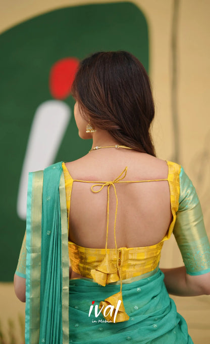 Izhaiyini Organza Half Saree - Yellow and Light Teal - Half Sarees