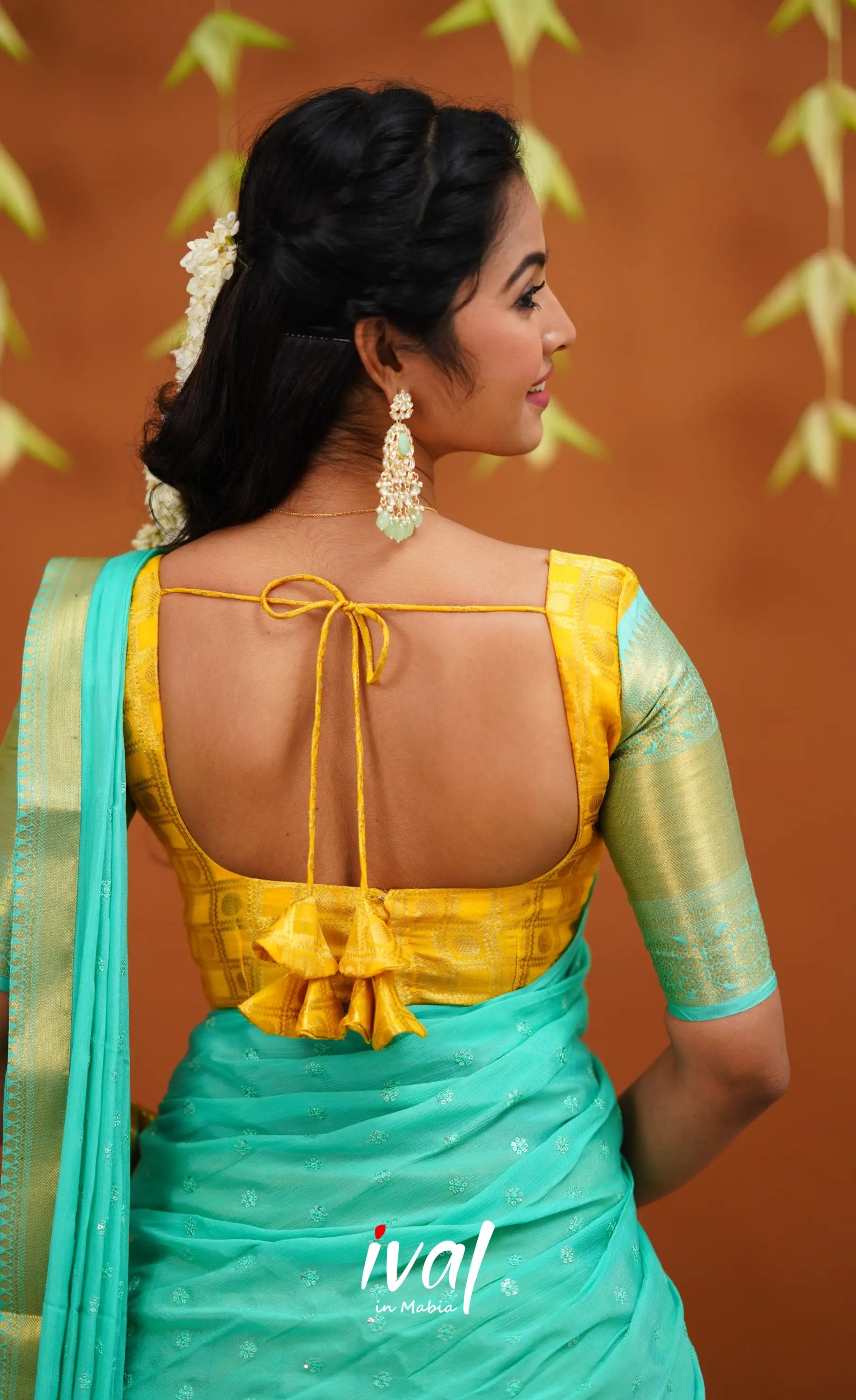 Izhaiyini Organza Half Saree - Yellow And Light Teal Sarees