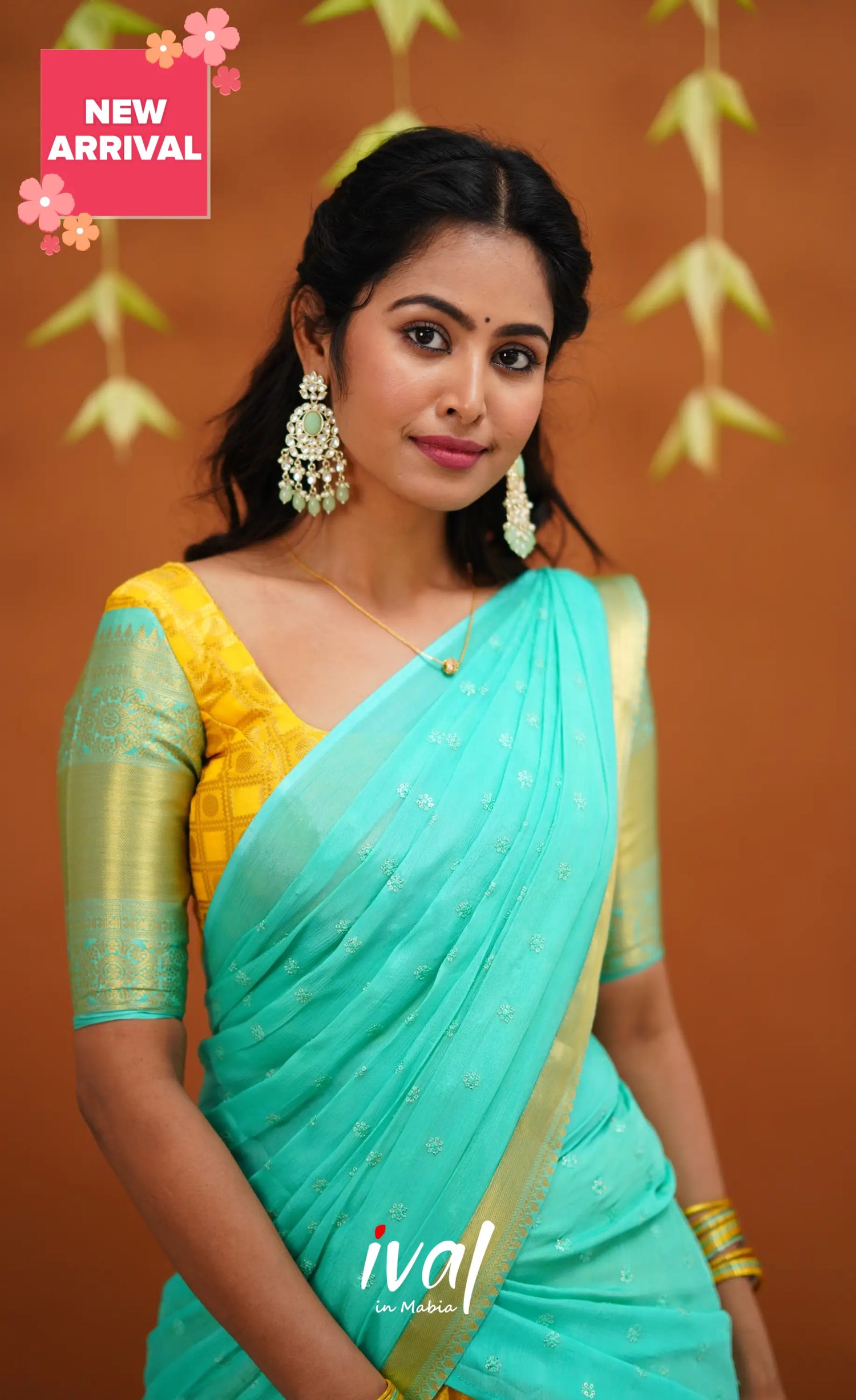 Izhaiyini Organza Half Saree - Yellow And Light Teal Sarees