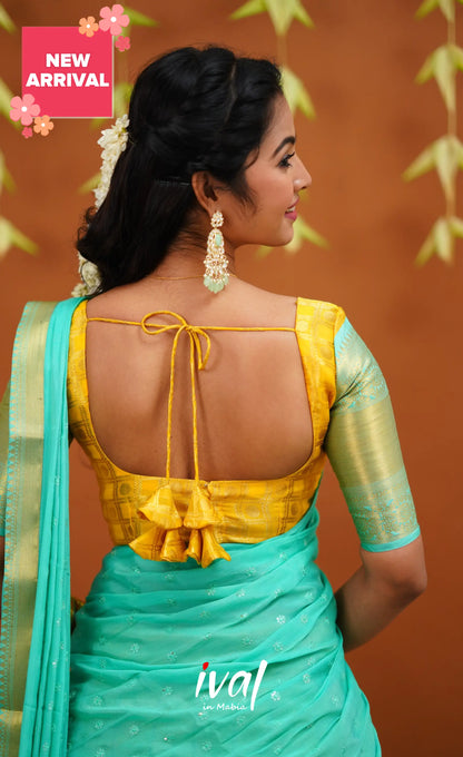 Izhaiyini Organza Half Saree - Yellow And Light Teal Sarees