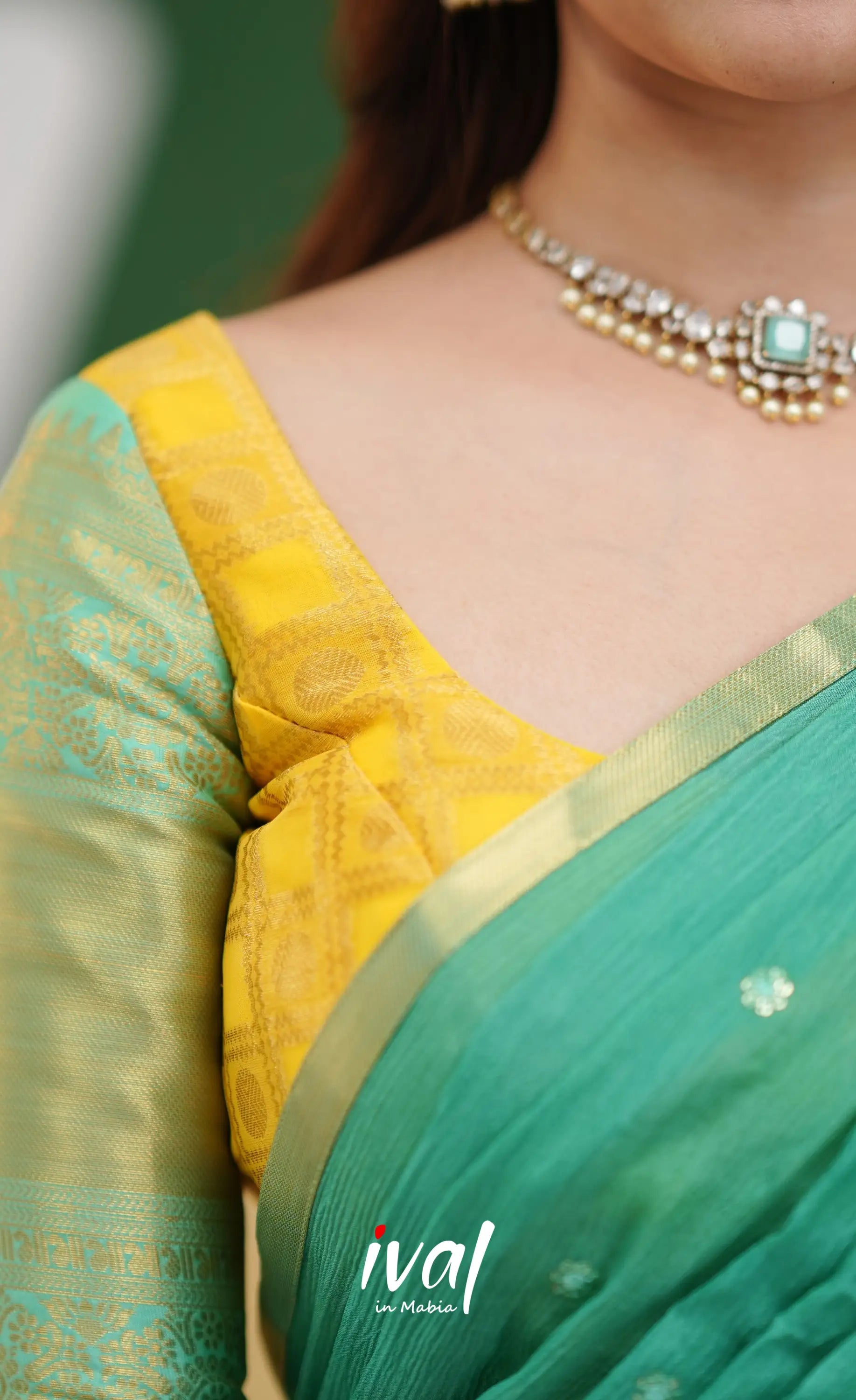 Izhaiyini Organza Half Saree - Yellow and Light Teal - Half Sarees