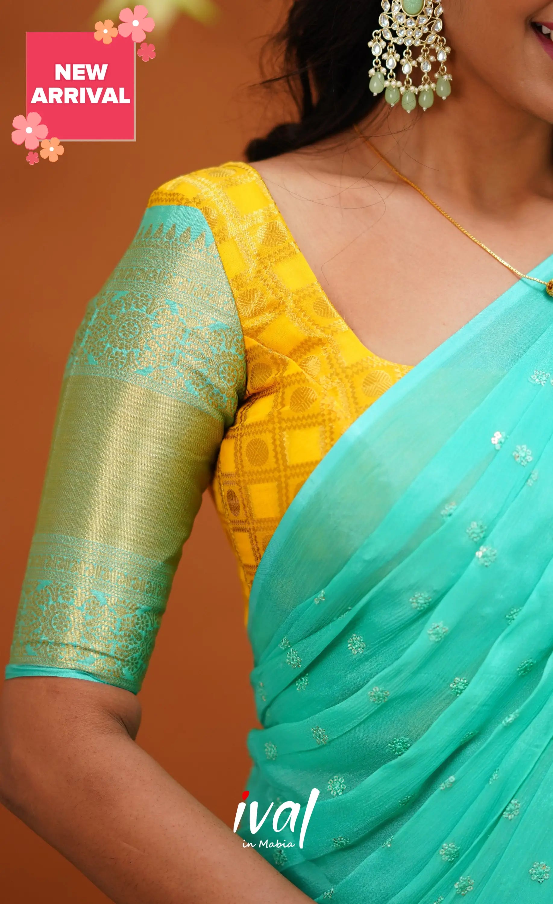 Izhaiyini Organza Half Saree - Yellow And Light Teal Sarees