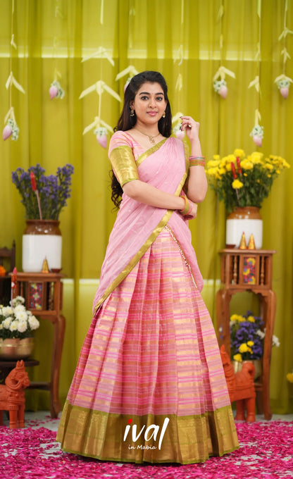 Izhaiyini Organza Halfsaree - Baby Pink and Light Green - Half Sarees