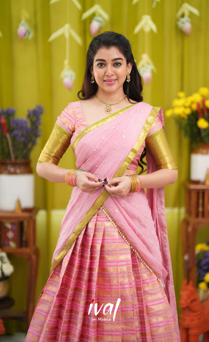 Izhaiyini Organza Halfsaree - Baby Pink and Light Green - Half Sarees