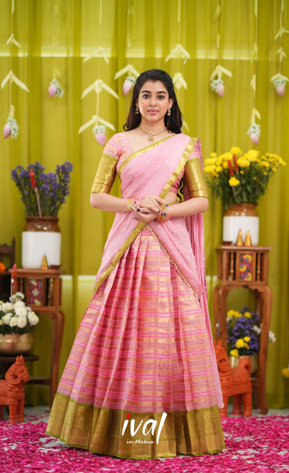 Izhaiyini Organza Halfsaree - Baby Pink and Light Green - Half Sarees