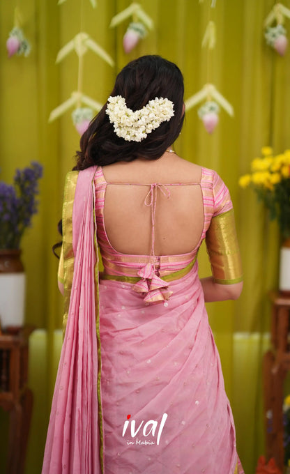 Izhaiyini Organza Halfsaree - Baby Pink and Light Green - Half Sarees