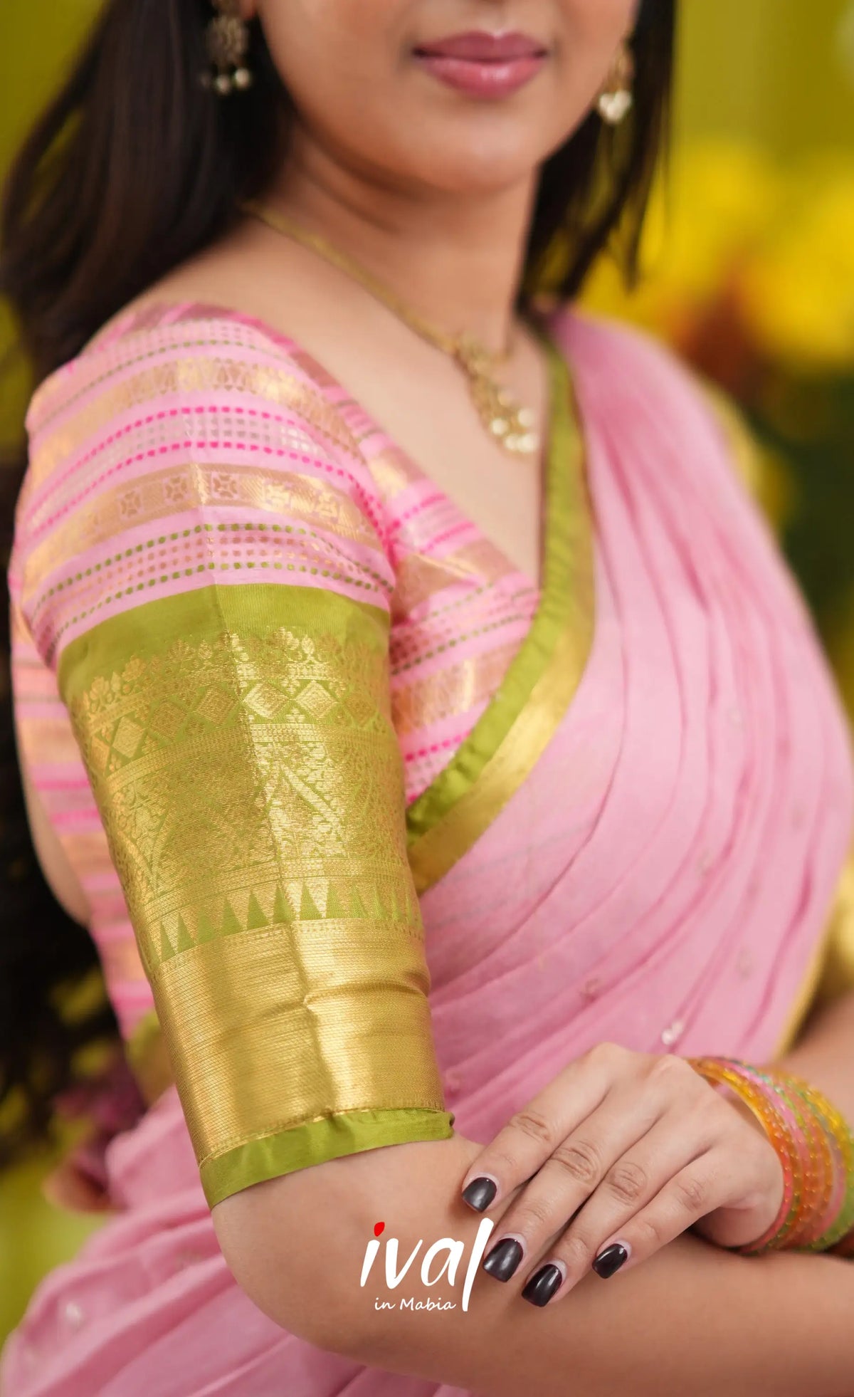 Izhaiyini Organza Halfsaree - Baby Pink and Light Green - Half Sarees