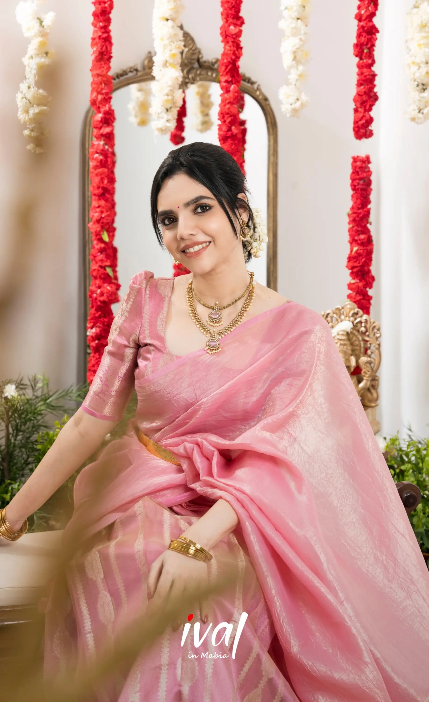 Izhaiyini Organza Halfsaree - Baby Pink Half Sarees