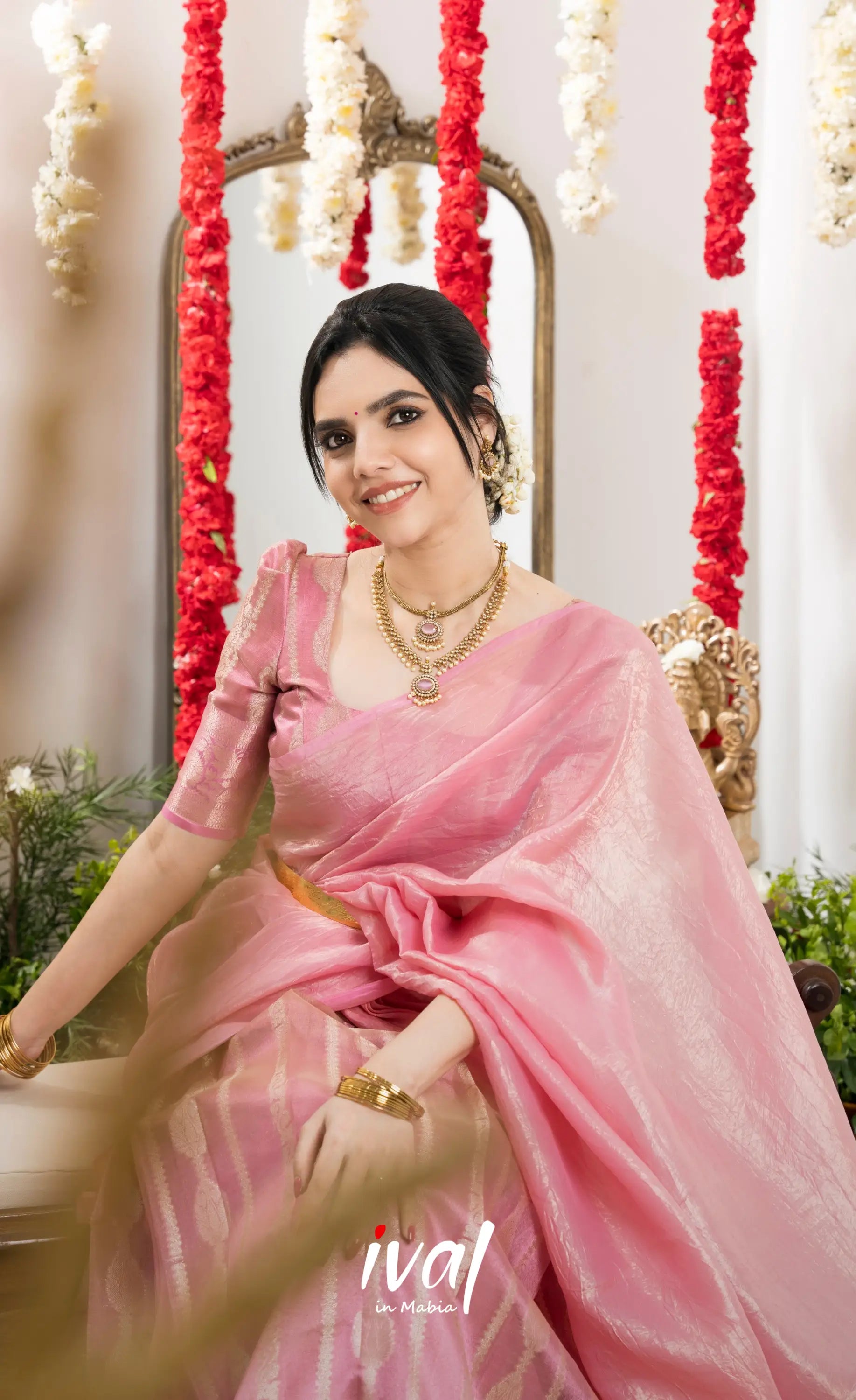 Izhaiyini Organza Halfsaree - Baby Pink Half Sarees
