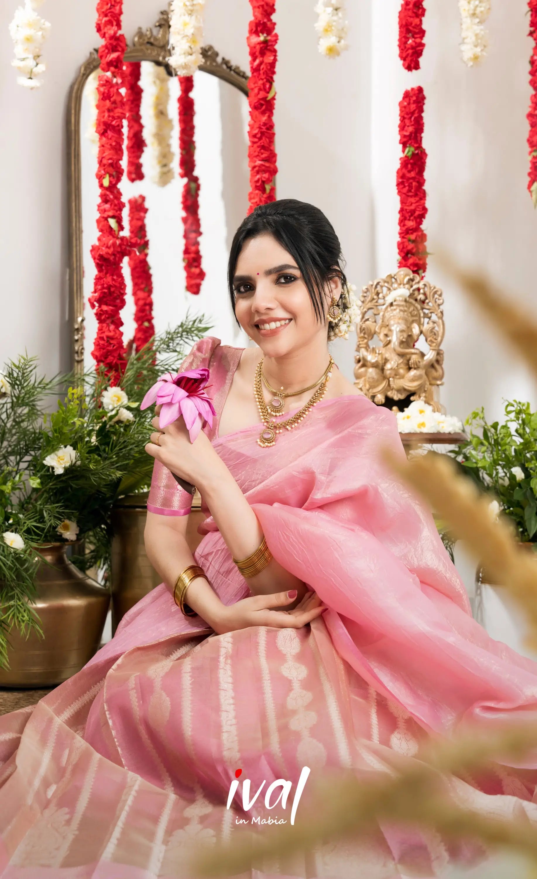 Izhaiyini Organza Halfsaree - Baby Pink Half Sarees