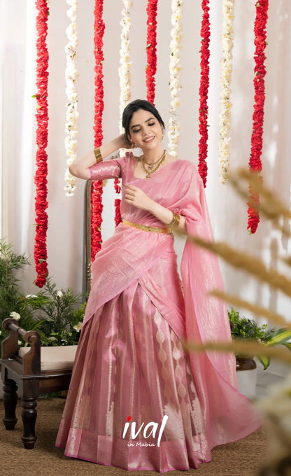 Izhaiyini Organza Halfsaree - Baby Pink Half Sarees
