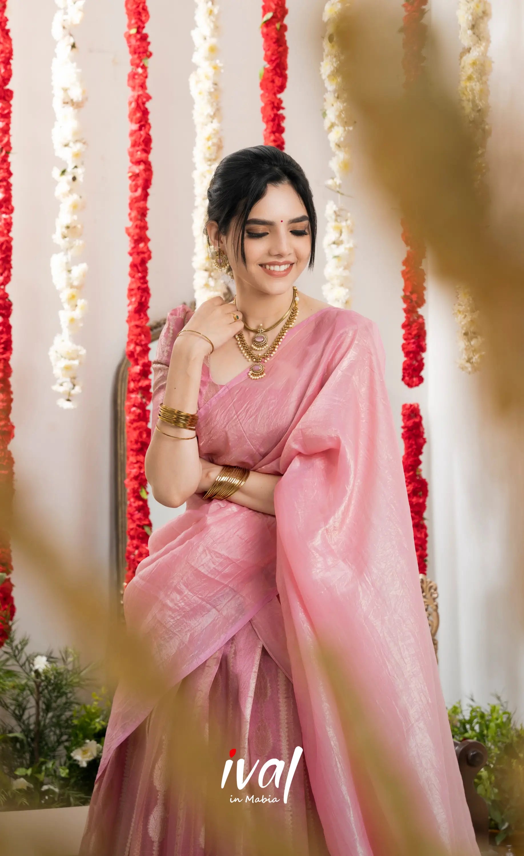 Izhaiyini Organza Halfsaree - Baby Pink Half Sarees