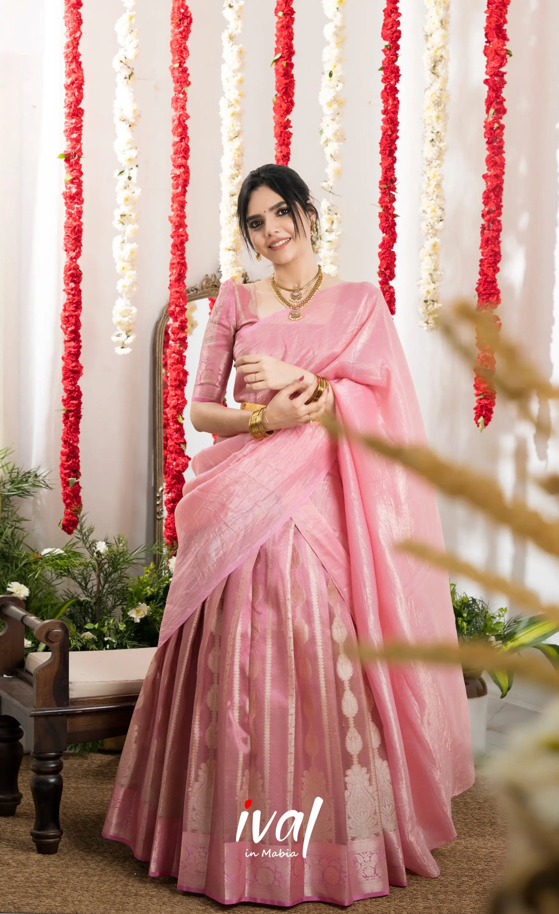 Izhaiyini Organza Halfsaree - Baby Pink Half Sarees