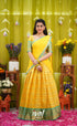 Izhaiyini Organza Halfsaree - Bright yellow and Turqouise blue - Half Sarees